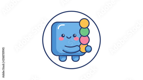 Happy Blue Square Character with Colored Beads.