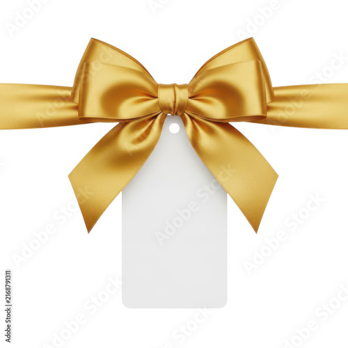 Gold decorative ribbon bow on transparent background isolated on white background