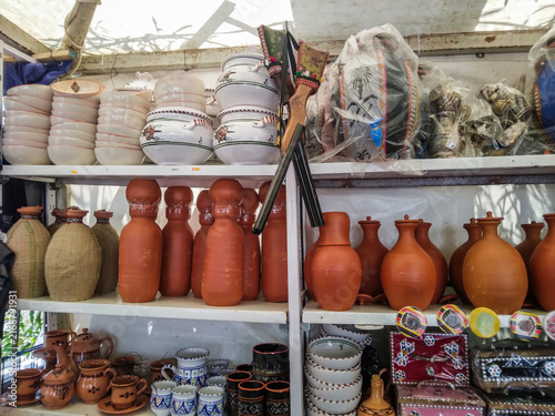 Handmade Clay Pottery and Traditional Ceramic Kitchenware on Display at a Local Market