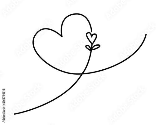 contour line hand drawn route stroke coninous with heart and flower love valentine love