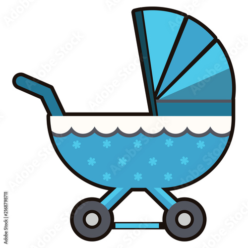 baby carriage or pram blue vector for nursery and shower decor