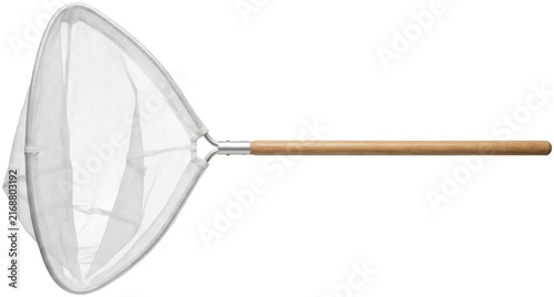 Canvas Print White insect butterfly net with wooden handle.