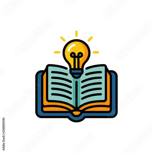 Open Book with Glowing Light Bulb Idea Symbol
