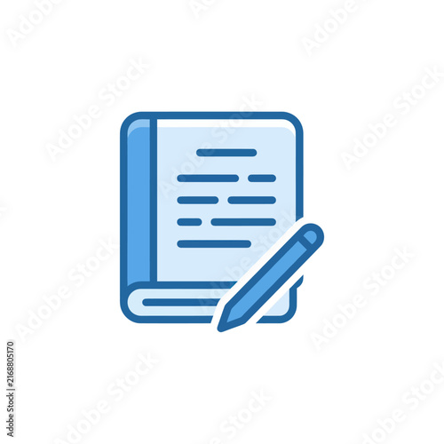 Open Book with Lines and Pencil Icon, Education and Writing Symbol