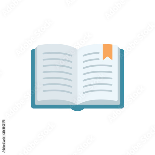 Open Book with Orange Bookmark, Reading and Education Concept, Flat Design