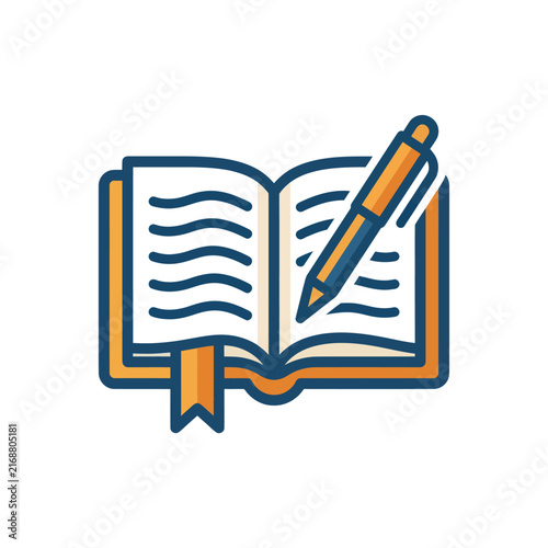Open Book With Pen Icon - Writing, Learning, Education Concept