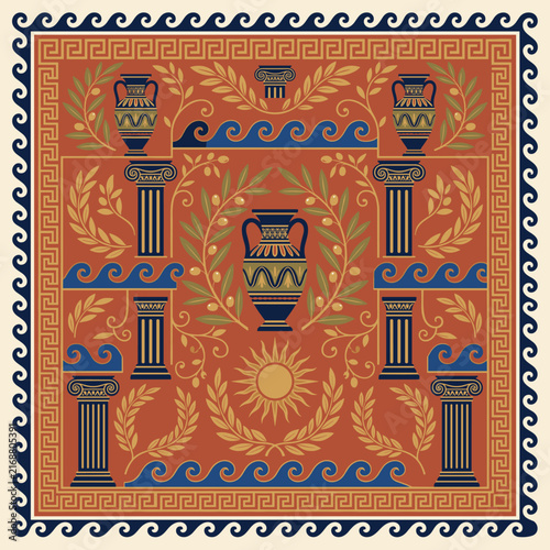 Roman fresco architectural pattern with ornate classical motifs