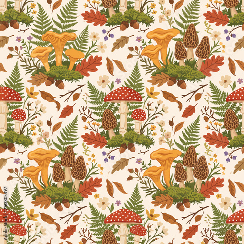 Seamless autumn forest nature elements pattern