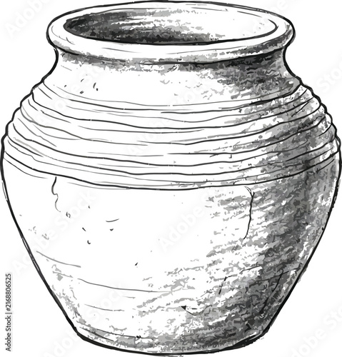Hand drawn sketch of an antique clay pot or ceramic vessel for rustic home decor design.