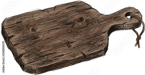 Rustic wooden cutting board isolated on white background for food photography