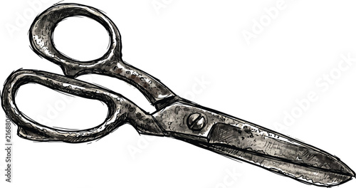 Vintage metal sewing scissors isolated on white background for craft and tailoring projects.