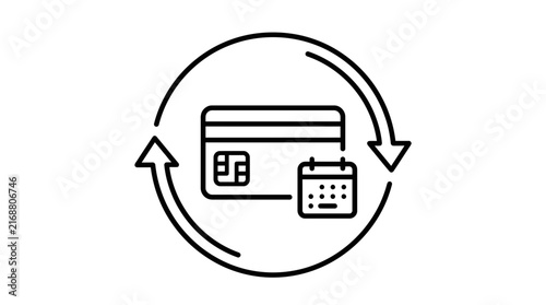 Foto Recurring payment credit card icon with calendar and cycle arrows