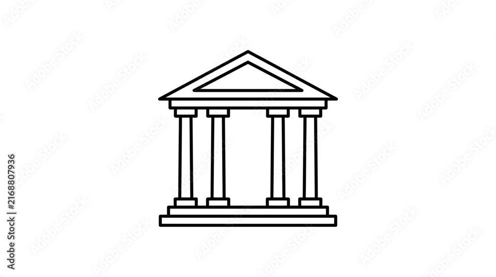 Obraz premium Minimalist outline icon of a classical bank or government building.
