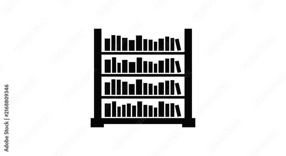 Fototapeta premium Bookshelf silhouette against a white background displays storage and organization