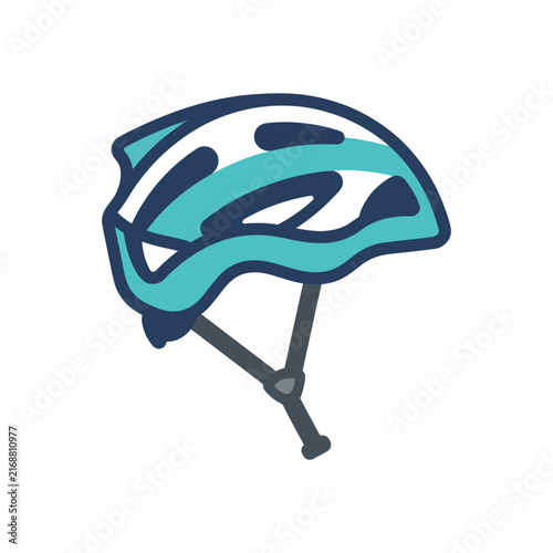 Turquoise and White Bicycle Helmet Icon, Safety Gear for Cycling
