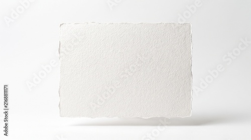 Blank rectangular deckle edge paper floating against a clean white studio background.