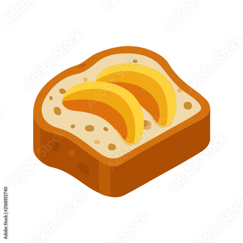 Flat 2D illustration of Banana Bread, clean vector illustration style, isolated on a white background.