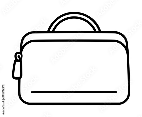Photography Minimalist vector icon of a toiletry bag for travel and hygiene, featuring a sleek outline design with a handle and zipper, perfect for beauty, cosmetic, and personal care organization graphics