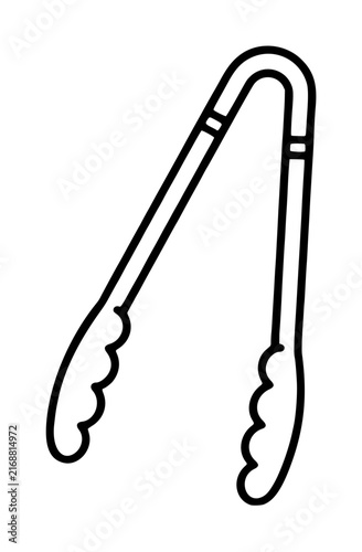 Minimalist kitchen tongs vector icon illustration featuring a clean black line art design of a culinary serving tool for cooking, barbecue, and food handling in a professional or home kitchen.