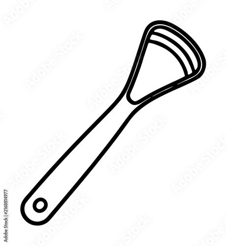 Minimalist tongue scraper vector icon for oral hygiene and dental care. Vivid line art illustration of a professional tongue cleaner tool for fresh breath and mouth health, isolated on white.