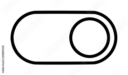 Obraz na plátne Minimalist black line vector icon of a toggle switch in the on position, featuring a clean pill-shaped outline and a circular slider button, perfect for modern user interface design and apps