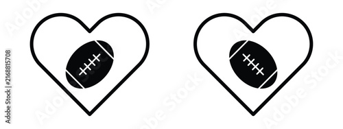 American football love heart shape vector icon set