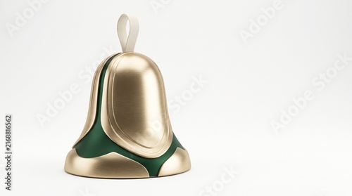 Elegant gold and dark green christmas bell ornament with loop