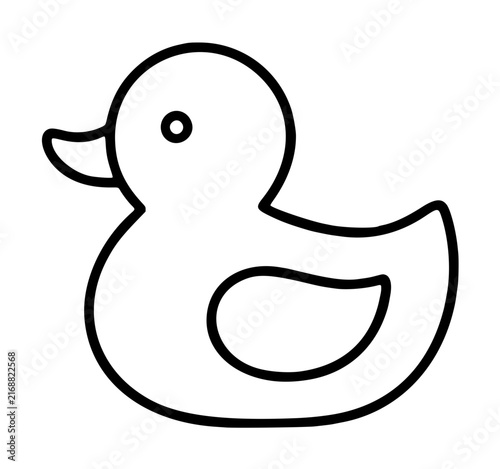 Bild auf Leinwand Minimalist rubber duck vector icon featuring a clean black outline of a classic bath toy