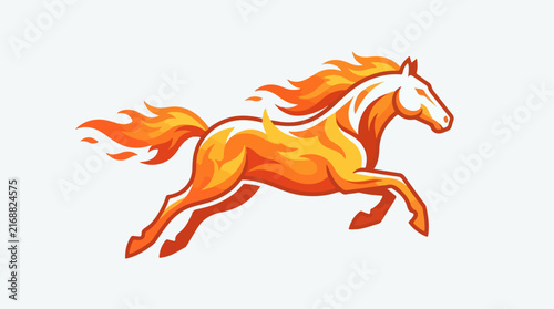 vector fire horse, flat design, simple, minimalist, plain white background