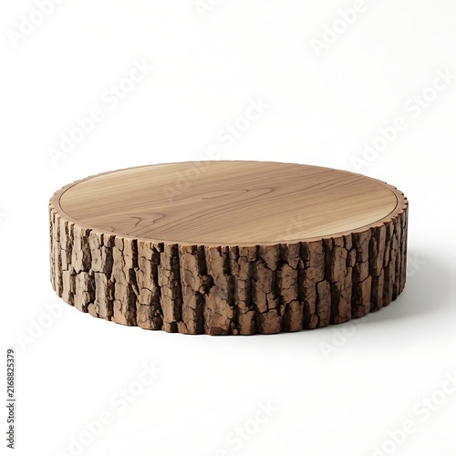 Rustic wooden tree stump slice with natural texture
