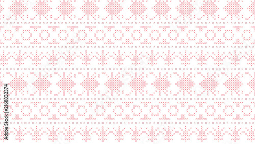 Bild auf Leinwand Red cross stitch sampler seamless pattern with flower stars, octagon frames and