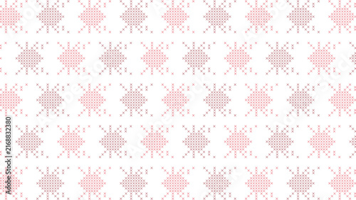 Obraz na płótnie Red cross stitch star flower seamless pattern, dense stitched snowflake rosettes