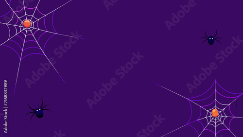 Spooky halloween background with creepy spiders and colorful webs is ideal for festive party invitations and banner decorations.