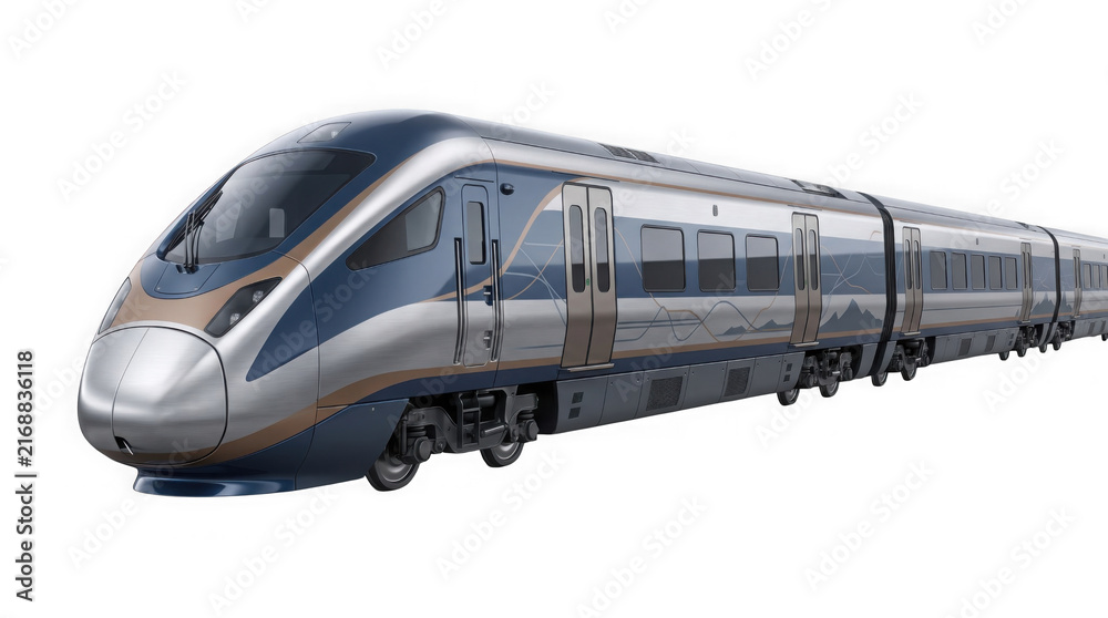 Naklejka premium Modern silver and blue high speed passenger train