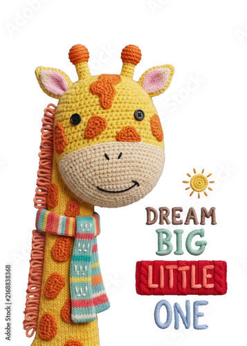 Knitted Giraffe Plush Toy With Dream Big Little One Text Nursery Decor