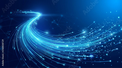 Abstract Glowing Blue Data Wave Trail for Technology Background