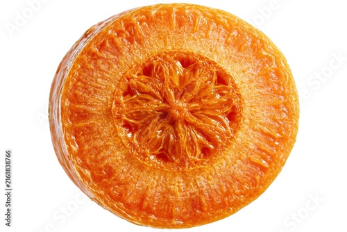 Close-up of a sliced orange, revealing its juicy interior.