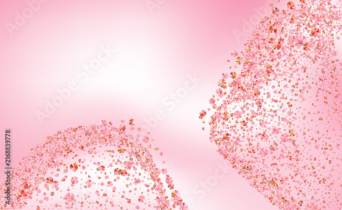 Abstract digital composition featuring soft gradient pink backdrop, accented by swirling clusters of tiny, sparkling rose gold confetti and glittering elements sweeping across corners, suitable for va