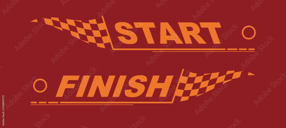 Naklejka premium Retro Start and Finish Line Racing Banners Vector Art with Checkered Pattern on Red Maroon