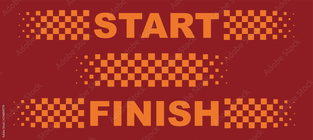 Naklejka premium Retro Start and Finish Line Racing Banners Vector Art with Checkered Pattern on Red Maroon