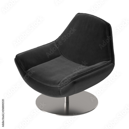Obraz na płótnie Modern black swivel armchair with a sleek metal base on a white background