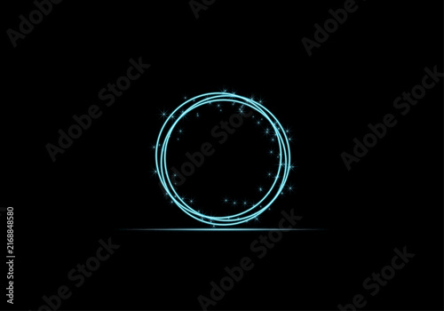 Glowing Blue Circular Ring with Particles Abstract Background