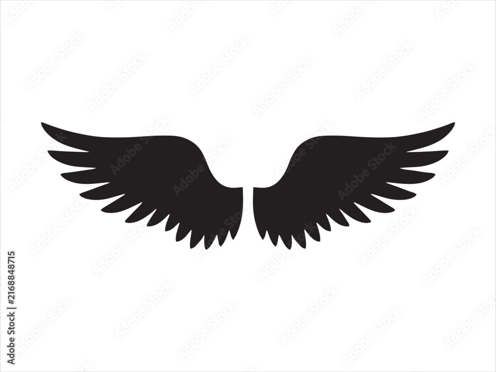 Obraz premium Wings icon, Angel wings logo silhouette flat vector illustration
