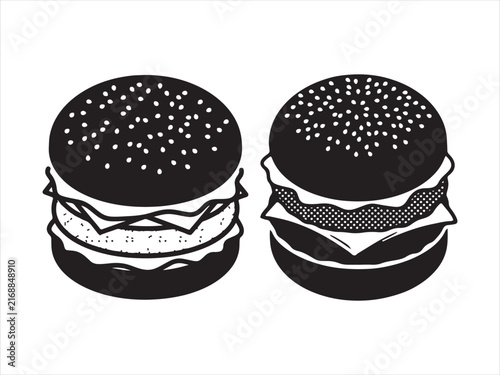 Egg muffin and breakfast burger icon silhouette flat vector illustration
