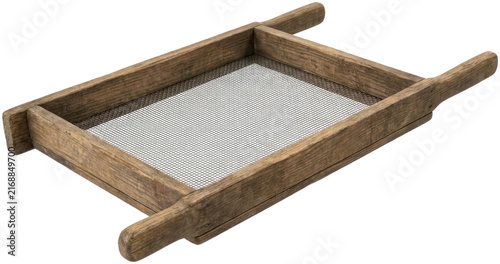 Photography Wooden garden sifter frame with wire mesh screen