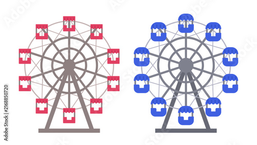 Ferris wheel flat icon set. Vector hand-drawn icons