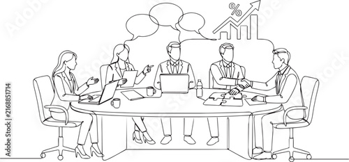 Business team having a meeting in the office line art
