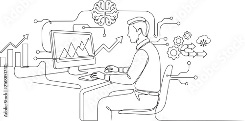Person working on computer with digital artificial intelligence
