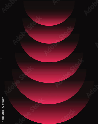 Abstract background with perfectly overlapping deep pink six different size glowing circles in a vertical gradient pattern