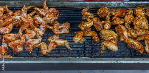 Close-up of meat on barbecue grill